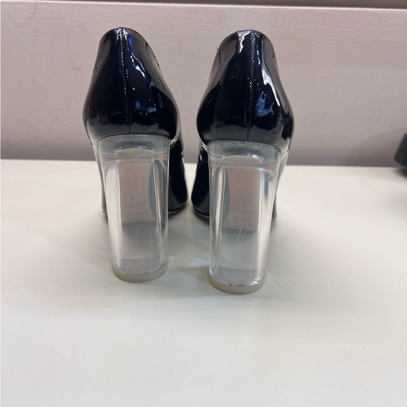 GIANNA MELANI MADE IN ITALY LEATHER Elegant Black Heel Transparent Block Heel - Picture 3 of 10